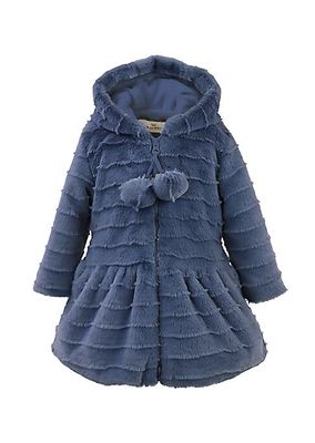 Little Girl's Pom-Pom Hooded Faux Fur Coat