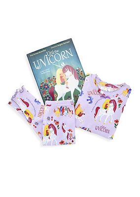 Little Girl's Uni The Unicorn 3-Piece Cotton Pajama & Book Set