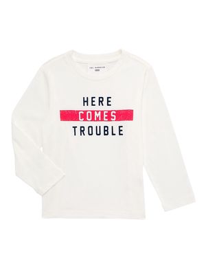 Little Kid's & Kid's Here Comes Trouble Sweatshirt - White - Size 2T