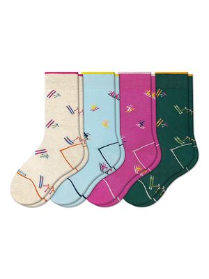 Little Kid's & Kid's Lightweight Ski Knit Calf-Length Socks, Pack of 4 - Jewel Pine - Jewel Pine
