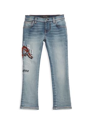 Little Kid's & Kid's Tiger Embroidered Jeans - Stone Indigo - Size 12