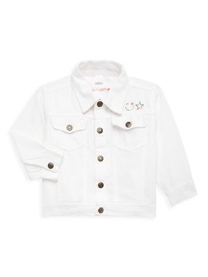 Little Kid's Mini Rainbow Embroidered Denim Jacket - White Denim - Size 18 Months - White Denim - Size 18 Months