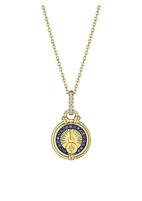 Little Luxuries 18K Yellow Gold, Sapphire, & Diamond Sundial Medallion Necklace