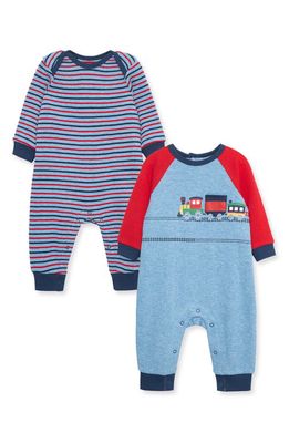 Little Me Assorted 2-Pack Train Stripe Cotton Coveralls in Blue