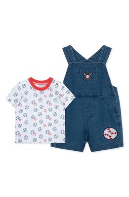 Little Me Baseball T-Shirt & Shortalls Set in Blue 