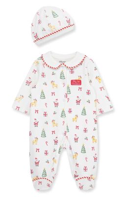 Little Me Christmas Cotton Footie & Hat Set in Ivory