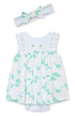 Little Me Daisies Skirted Cotton Romper & Headband Set in Blue