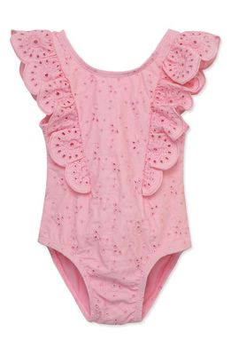 Little Me Eyelet Embroidered One-Piece Swimsuit in Pink