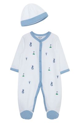Little Me Fore! Golf Embroidered Cotton Footie & Hat Set in White