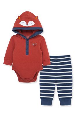Little Me Fox Hooded Bodysuit & Stripe Pants Set in Blue