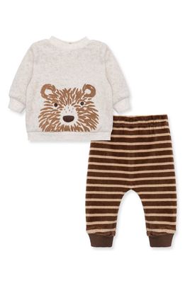 Little Me Fuzzy Bear Sweatshirt & Sweatpants Set in Brown