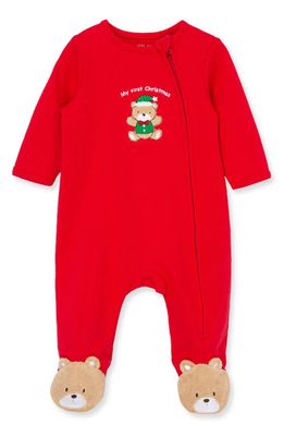 Little Me Holiday Bear Footie in Red