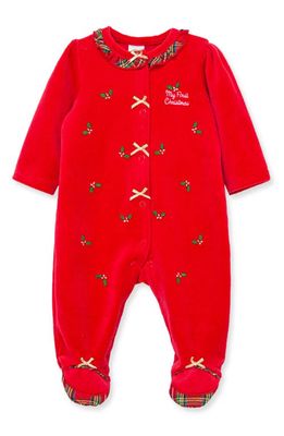 Little Me Holiday Velour Footie in Red
