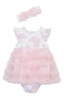 Little Me Hydrangea Floral Skirted Bodysuit & Headband Set in Pink