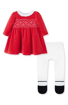 Little Me Joyful Long Sleeve Dress & Tights Set in Red