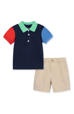 Little Me Kids' Colorblock Cotton Polo & Shorts Set in Tan