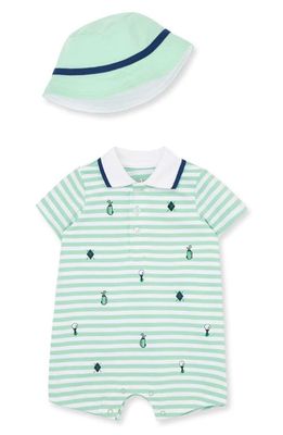 Little Me Kids' Embroidered Golf Romper & Hat Set in Green