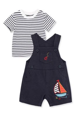 Little Me Kids' Stripe Cotton T-Shirt & Shortall Set in Blue