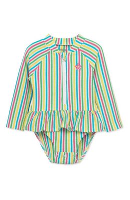 Little Me Kids' Stripe Skirted One-Piece Rashguard Swimsuit in Pink Multi