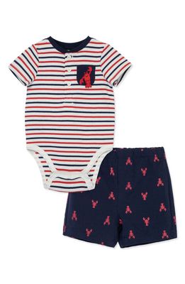 Little Me Lobster Stripe Bodysuit & Shorts Set in Blue