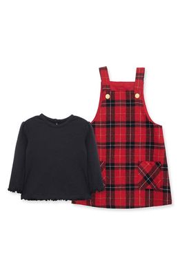 Little Me Plaid Dress & Cotton Blend T-Shirt Set in Red Plaid