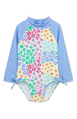 Little Me Print Long Sleeve One-Piece Swimsuit in Blue