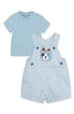 Little Me Puppy Appliqué Cotton T-Shirt & Shortalls Set in Blue