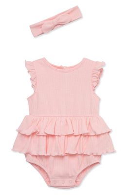 Little Me Rose Pointelle Tiered Organic Cotton Bodysuit & Headband Set in Pink