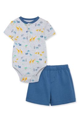 Little Me Safari Print Cotton Bodysuit & Shorts Set in Blue