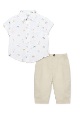 Little Me Safari Print Cotton Shirt & Pants Set in Tan