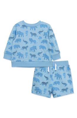 Little Me Safari Print Sweatshirt & Shorts Set in Blue