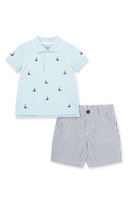 Little Me Sailboat Cotton Polo & Shorts Set in Blue