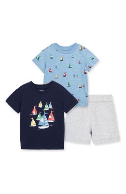 Little Me Sailboat Two-Piece Cotton T-Shirts & Shorts Set in Grey