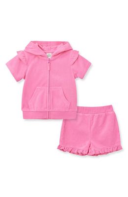 Little Me Short Sleeve Hoodie & Shorts Set in Pink