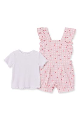 Little Me Strawberry T-Shirt & Overalls Set in Pink