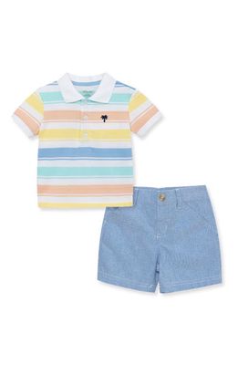 Little Me Stripe Cotton Polo & Shorts Set in Blue
