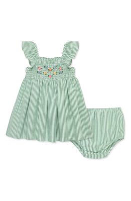 Little Me Stripe Embroidered Flutter Sleeve Sundress & Bloomers in Green