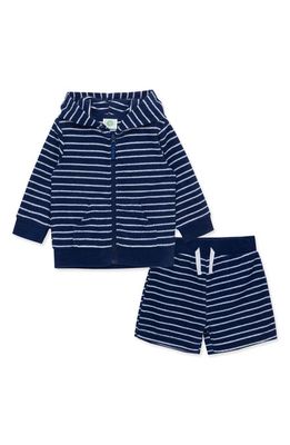 Little Me Stripe Hooded Jacket & Shorts Set in Blue