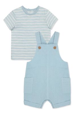 Little Me Stripe T-Shirt & Overalls Set in Blue 