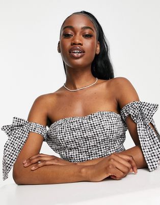 Little Mistress Bardot top in embroidered gingham - part of a set-Multi
