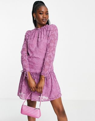 Little Mistress long sleeve mini dress with ruffle skirt in lilac-Purple