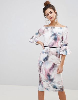 Little Mistress printed flute sleeve dress-Multi