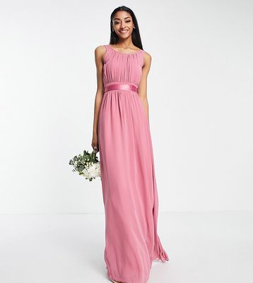 Little Mistress Tall Bridesmaid chiffon maxi dress in dark pink