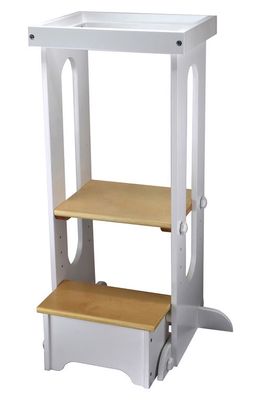 Little Partners Explore & Store Learning Tower Toddler Step Stool in Soft White W/Natural Platform