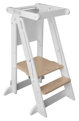 Little Partners Learn 'N Fold Learning Tower Toddler Step Stool in Soft White W/Natural