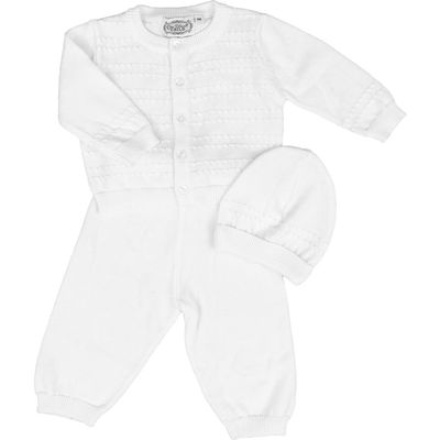 Little Things Mean a Lot Cotton Cardigan, Pants & Hat Set in White 