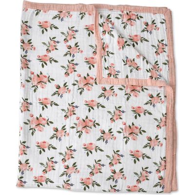 little unicorn Kids' Cotton Muslin Quilted Throw in Watercolor Roses 