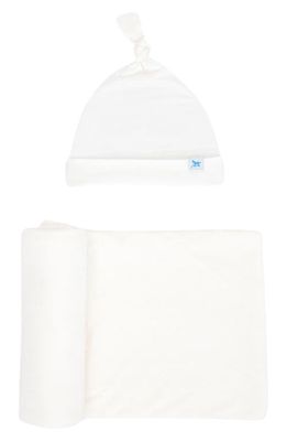 little unicorn Stretch Knit Hat & Swaddle Set in White