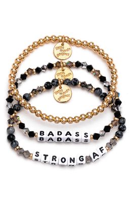 Little Words Project Badass & Strong AF Set of 3 Beaded Bracelets in Black Charcoal