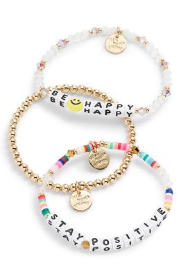 Little Words Project Be Happy/Stay Positive Set of 3 Stretch Bracelets in Crystal Rainbow